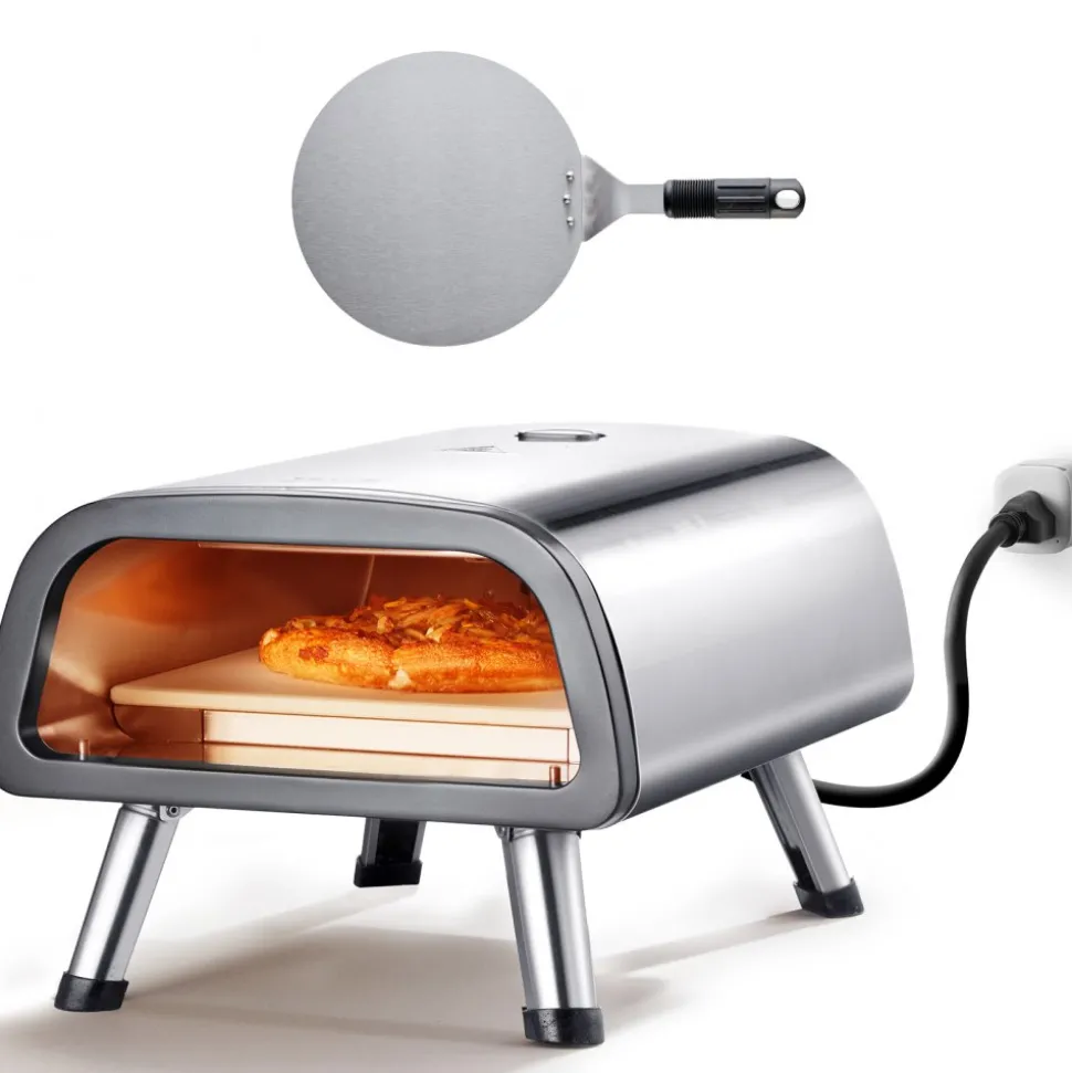 VEVOR 12" Electric Pizza Oven Countertop, Stainless Steel Pizza Maker Machine with Pizza Stone and Spatula, Heats up to 850°F, Multipurpose Indoor & Outdoor Pizza Cooker for Restaurant Home Camping