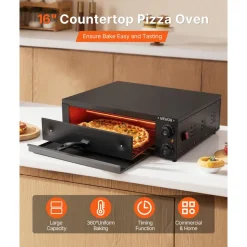 VEVOR Electric Pizza Oven, 16 in Countertop Pizza Oven, 77 to 572°F Temp Range, 1750W Indoor Pizzas Maker w/Timing & Temp Control, Pizzas Cooker w/Dual Heat Tube, Grill Rack, for Kitchen & Commercial