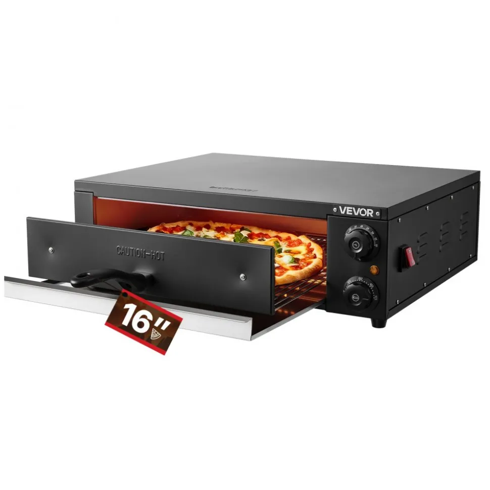 VEVOR Electric Pizza Oven, 16 in Countertop Pizza Oven, 77 to 572°F Temp Range, 1750W Indoor Pizzas Maker w/Timing & Temp Control, Pizzas Cooker w/Dual Heat Tube, Grill Rack, for Kitchen & Commercial