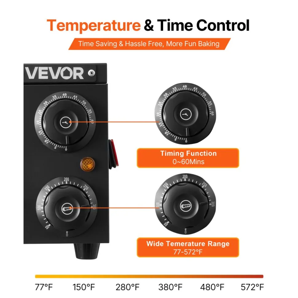 VEVOR Electric Pizza Oven, 16 in Countertop Pizza Oven, 77 to 572°F Temp Range, 1750W Indoor Pizzas Maker w/Timing & Temp Control, Pizzas Cooker w/Dual Heat Tube, Grill Rack, for Kitchen & Commercial