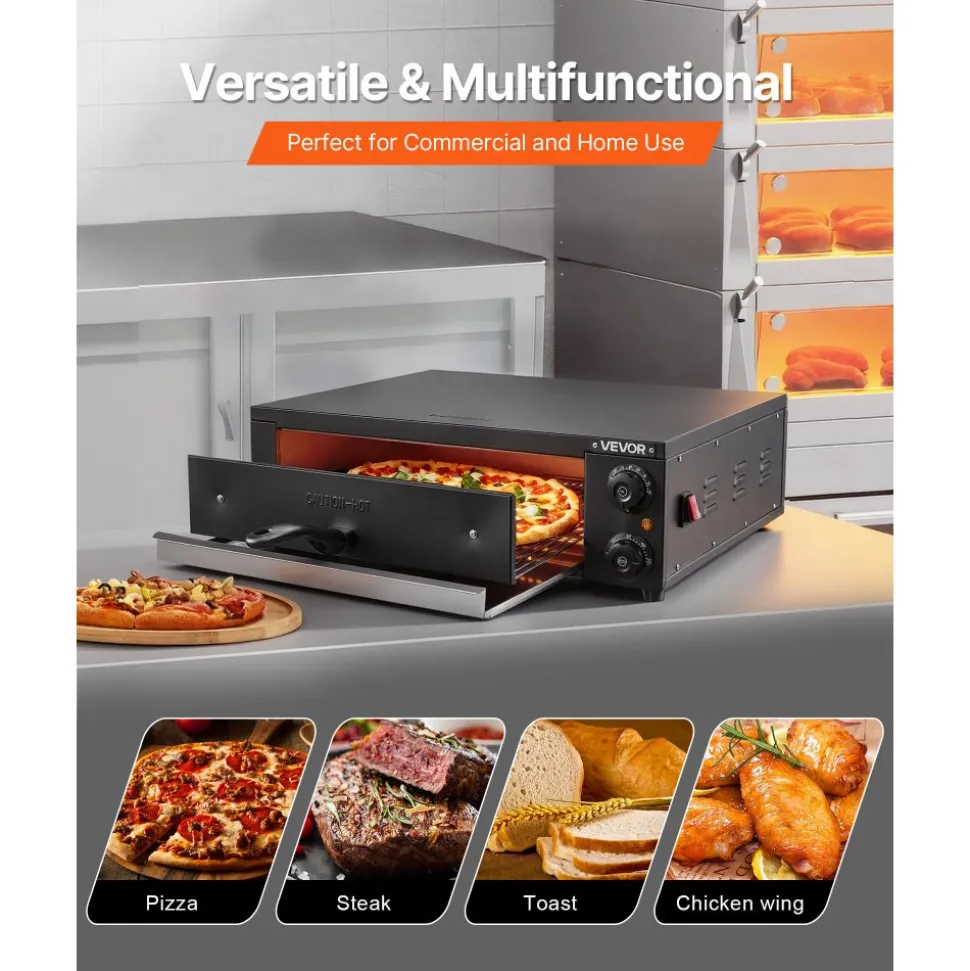 VEVOR Electric Pizza Oven, 16 in Countertop Pizza Oven, 77 to 572°F Temp Range, 1750W Indoor Pizzas Maker w/Timing & Temp Control, Pizzas Cooker w/Dual Heat Tube, Grill Rack, for Kitchen & Commercial