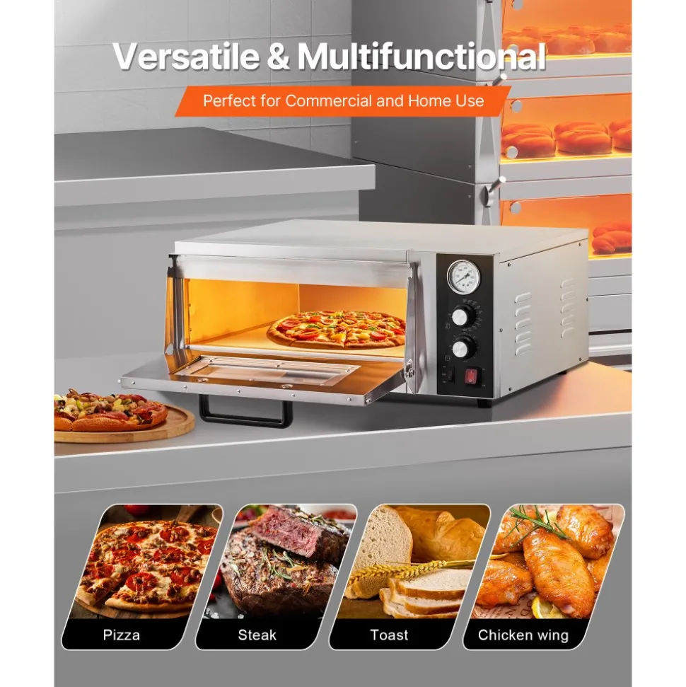 VEVOR Electric Pizza Oven, 18-Inch Commercial Pizza Ovens, 752°F Max Temp, 1740W Large Pizza Oven Countertop with Temp & Time Control, Built in Thermometer Indoor Pizza Maker for Restaurant Home Use