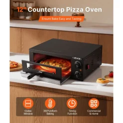 VEVOR Electric Pizza Oven, 12 in Countertop Pizza Oven, 77 to 572°F Temp Range, 1450W Indoor Pizzas Maker w/Timing & Temp Control, Pizzas Cooker w/Dual Heat Tube, Grill Rack, for Kitchen & Commercial