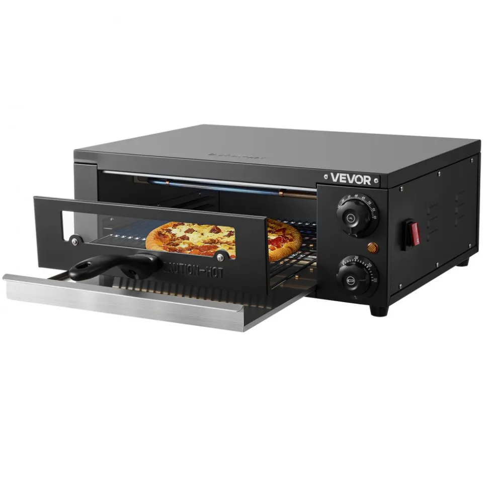VEVOR Electric Pizza Oven, 12 in Countertop Pizza Oven, 77 to 572°F Temp Range, 1450W Indoor Pizzas Maker w/Timing & Temp Control, Pizzas Cooker w/Dual Heat Tube, Grill Rack, for Kitchen & Commercial