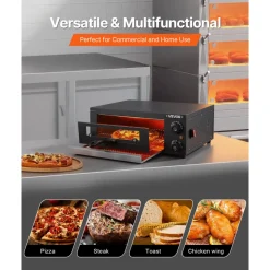 VEVOR Electric Pizza Oven, 12 in Countertop Pizza Oven, 77 to 572°F Temp Range, 1450W Indoor Pizzas Maker w/Timing & Temp Control, Pizzas Cooker w/Dual Heat Tube, Grill Rack, for Kitchen & Commercial