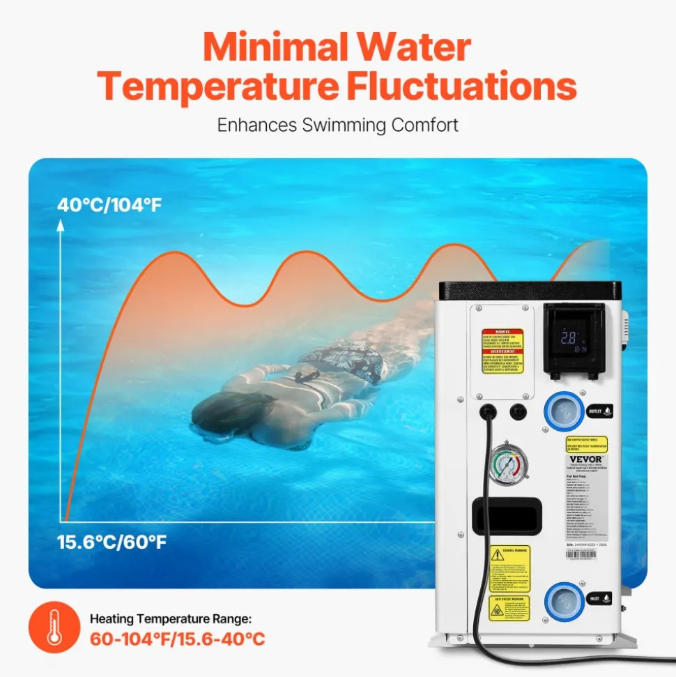 VEVOR Electric Pool Heat Pump, 22250 BTU, Pool Heaters for 3171-6605GAL Above and In Ground Pools, Low Noise, Heating and Cooling Highly Efficient & Energy-Saving Pool Water Heater AC120V 60Hz