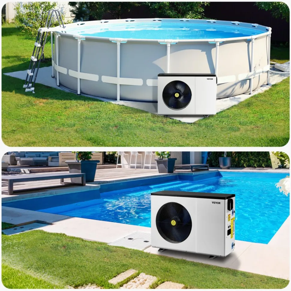 VEVOR Electric Pool Heat Pump, 51200 BTU, Pool Heaters for 7926-15851GAL Above and In Ground Pools, Low Noise, Heating and Cooling Highly Efficient & Energy-Saving Pool Water Heater AC208-230V 60Hz