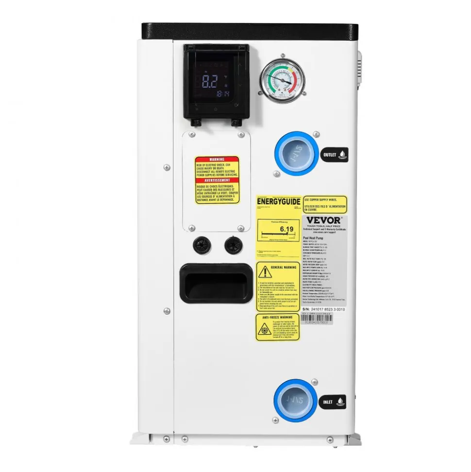 VEVOR Electric Pool Heat Pump, 51200 BTU, Pool Heaters for 7926-15851GAL Above and In Ground Pools, Low Noise, Heating and Cooling Highly Efficient & Energy-Saving Pool Water Heater AC208-230V 60Hz