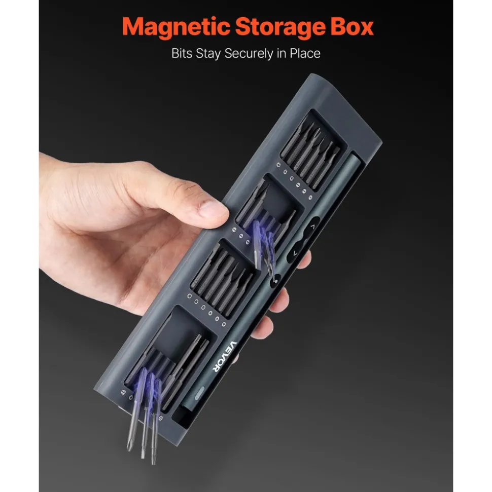 VEVOR Electric Precision Screwdriver Set, 48 Magnetic Bits, Mini Electric Screwdriver with Magnetic Storage Box, S2 Steel Bits, LED Light, Type-C Charging, for Phone, Laptop, and Electronics Repair
