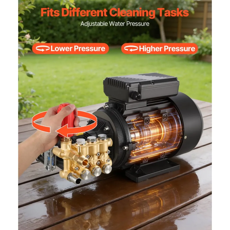 VEVOR Electric Pressure Washer Pump Kit, 1950 PSI, 3.2 GPM, Triplex Power Washer Pump with 5 HP Motor 240 V, Includes Wall Mount Bracket, Spray Gun, Wand, Hose, 5 Nozzles, for Washing Cars, Gardens