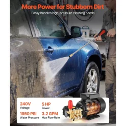 VEVOR Electric Pressure Washer Pump Kit, 1950 PSI, 3.2 GPM, Triplex Power Washer Pump with 5 HP Motor 240 V, Includes Wall Mount Bracket, Spray Gun, Wand, Hose, 5 Nozzles, for Washing Cars, Gardens