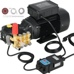 VEVOR Electric Pressure Washer Pump Kit, 1220 PSI, 2.2 GPM, Triplex Power Washer Pump with 2 HP Motor 120 V, Adjustable Water Pressure, for Washing Cars, Gardens, Exterior Walls, Deck, Machinery Equipment