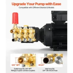 VEVOR Electric Pressure Washer Pump Kit, 1220 PSI, 2.2 GPM, Triplex Power Washer Pump with 2 HP Motor 120 V, Adjustable Water Pressure, for Washing Cars, Gardens, Exterior Walls, Deck, Machinery Equipment