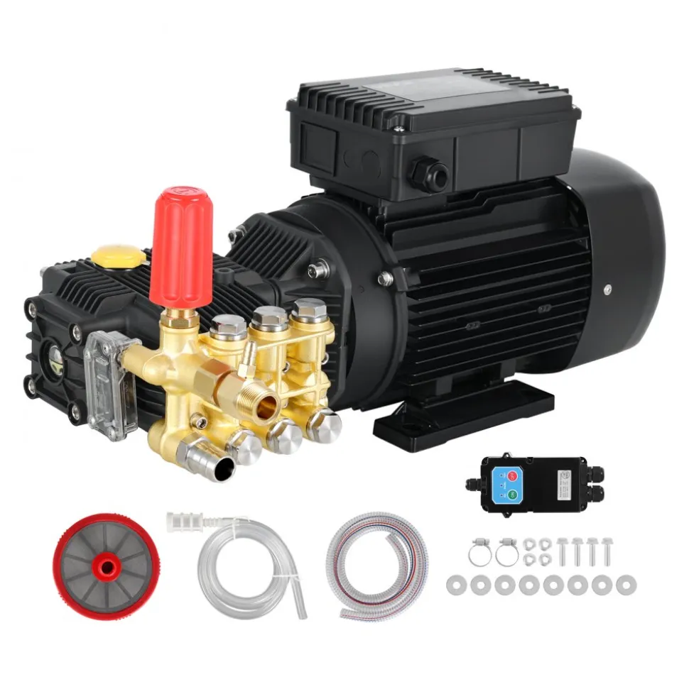 VEVOR Electric Pressure Washer Pump Kit, 1220 PSI, 2.2 GPM, Triplex Power Washer Pump with 2 HP Motor 120 V, Adjustable Water Pressure, for Washing Cars, Gardens, Exterior Walls, Deck, Machinery Equipment