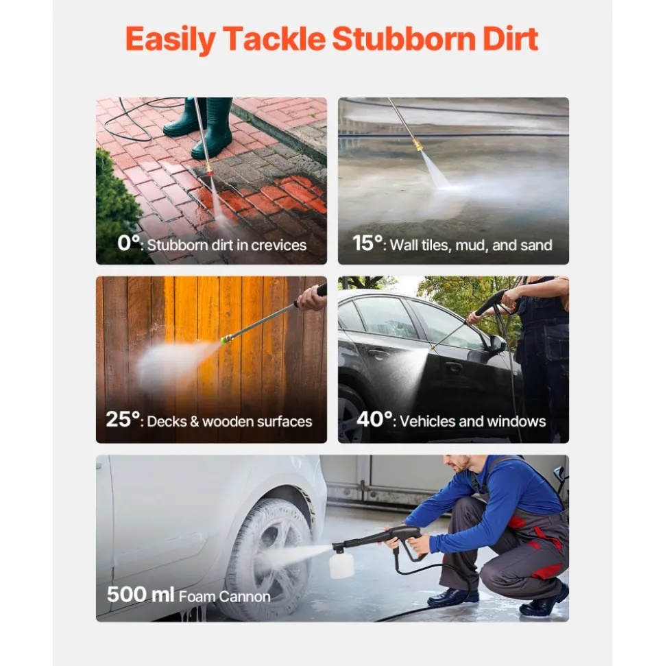 VEVOR Electric Pressure Washer, Max 2000 PSI and 2.8 GPM, High Power Pressure Cleaning Machine with 4 Quick Connect Nozzles and a Foam Cannon, Ideal for Cars/Fences/Driveways/Patios/Home Cleaning