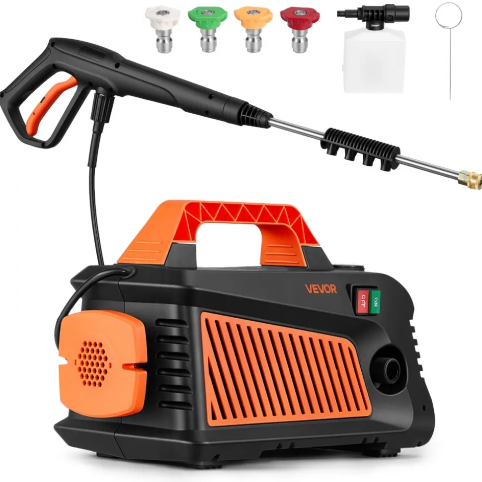 VEVOR Electric Pressure Washer, 2000 Max PSI 1.59 Max GPM, Portable Power Washer with 4 Nozzles, Metal Extension Wand, Built-in Carry Handle, Compact & Flexible for Cars,Driveways,Patios,Fences,Home