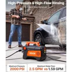 VEVOR Electric Pressure Washer, 1958 Max PSI 2.5 Max GPM, Portable Power Washer with 4 Nozzles, Metal Extension Wand, Commercial-Grade 5-Piston Plunger Pump, High Pressure for  Cars,Driveways,Patios
