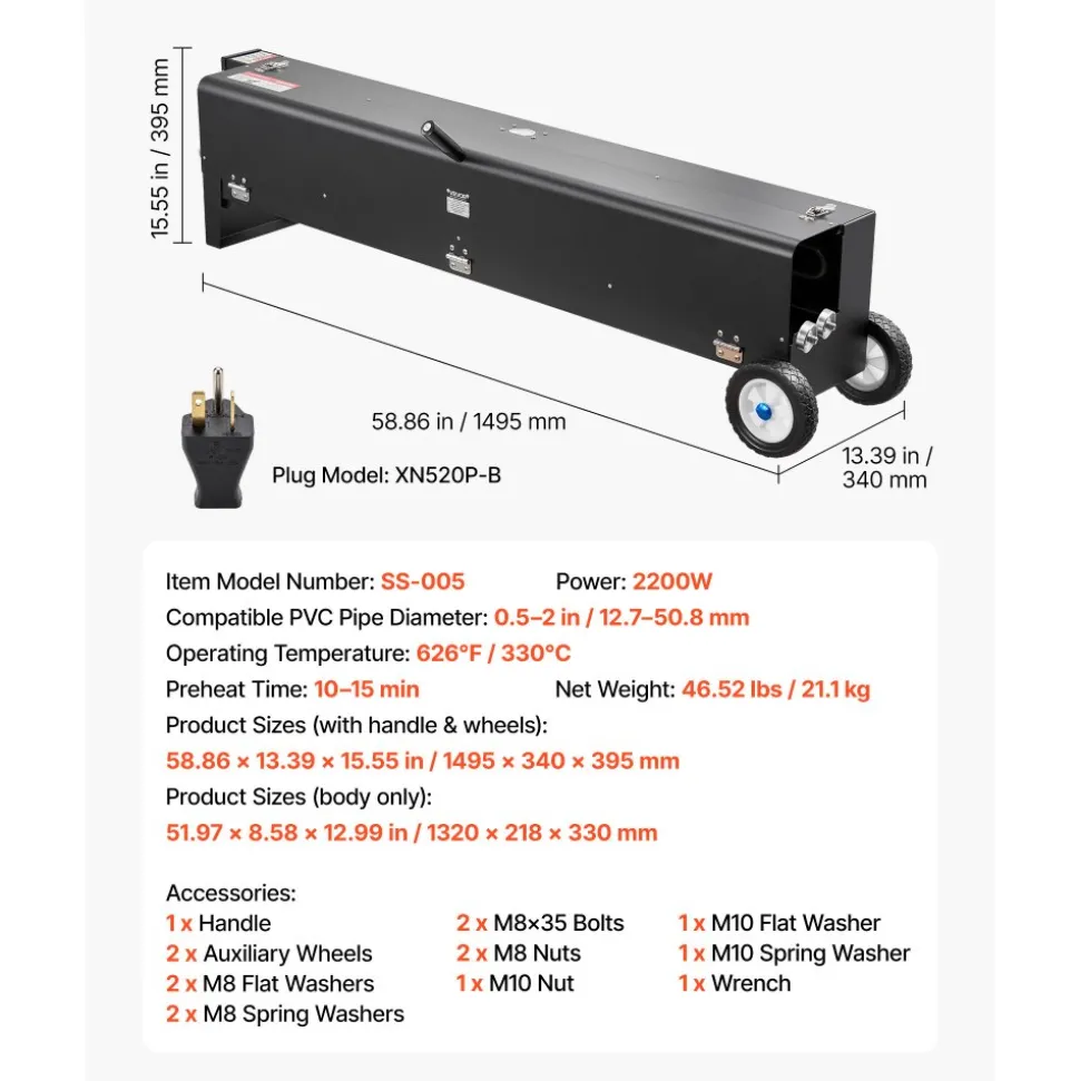 VEVOR Electric PVC Conduit Heater, 1/2" to 4", 2200W Rapid and Even Heating, PVC Bender Heater Pipe Bending Tool with Carrying Handle, Easy to Use, for Construction Crews, DIY Enthusiasts, Workshop