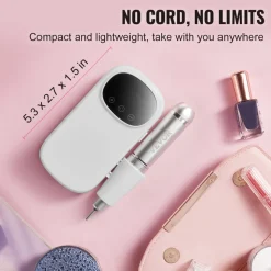 VEVOR Electric Rechargeable Nail Drill, 35,000RPM Portable Cordless Nail E File Machine, LCD-Display Acrylic Gel Grinder Tool with 6 Bits and 50PCS Sanding Bands for Manicure Pedicure Carve Polish