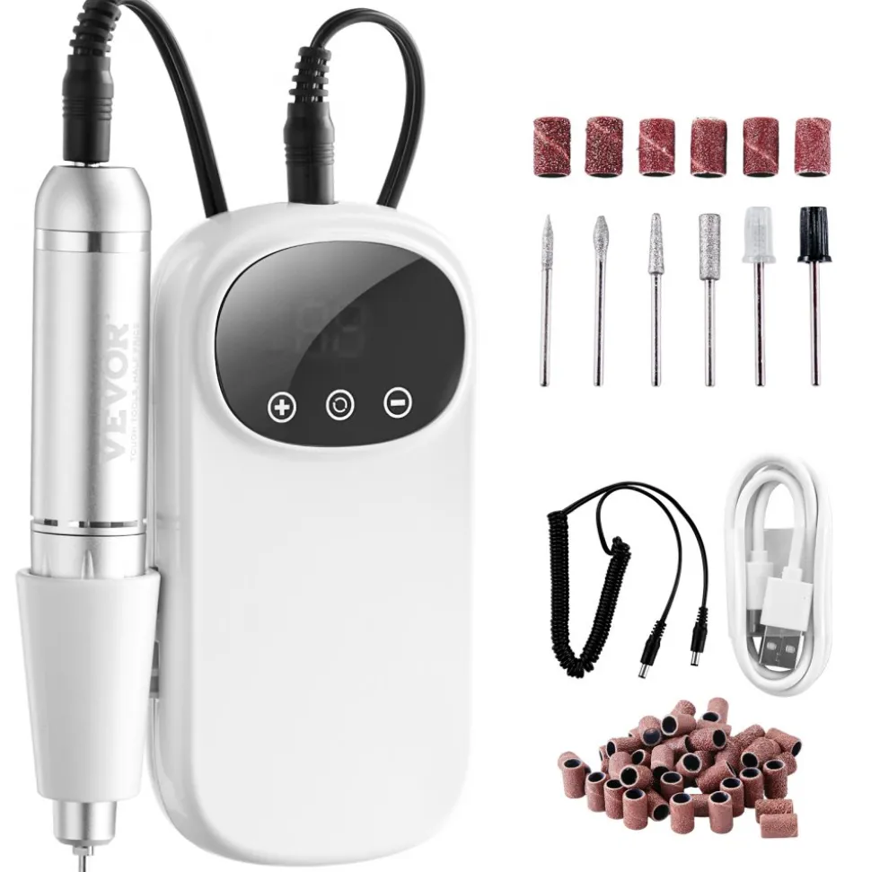 VEVOR Electric Rechargeable Nail Drill, 35,000RPM Portable Cordless Nail E File Machine, LCD-Display Acrylic Gel Grinder Tool with 6 Bits and 50PCS Sanding Bands for Manicure Pedicure Carve Polish