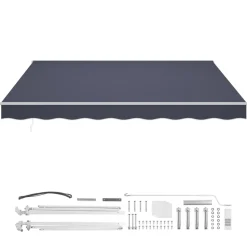 VEVOR Electric Retractable Awning, 14.1' x 9.8' Motorized Patio Awning, Sunshade Shelter with Remote Controller & Manual Crank Handle, Waterproof Polyester Fabric for Outdoor Deck, Balcony, Yard, Gray