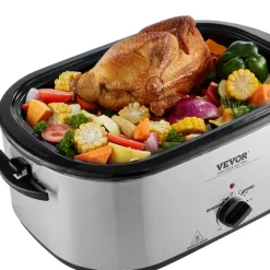 VEVOR Electric Roaster Oven, 24 QT Turkey Roaster Oven with Self-Basting Lid, 1450W Roaster Oven with Defrost & Warm Function, Adjustable Temp, Removable Pan & Rack, Fits Turkeys Up to 28LBS, Silver