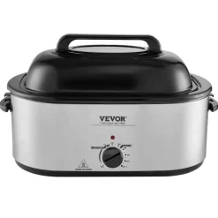 VEVOR Electric Roaster Oven, 24 QT Turkey Roaster Oven with Self-Basting Lid, 1450W Roaster Oven with Defrost & Warm Function, Adjustable Temp, Removable Pan & Rack, Fits Turkeys Up to 28LBS, Silver