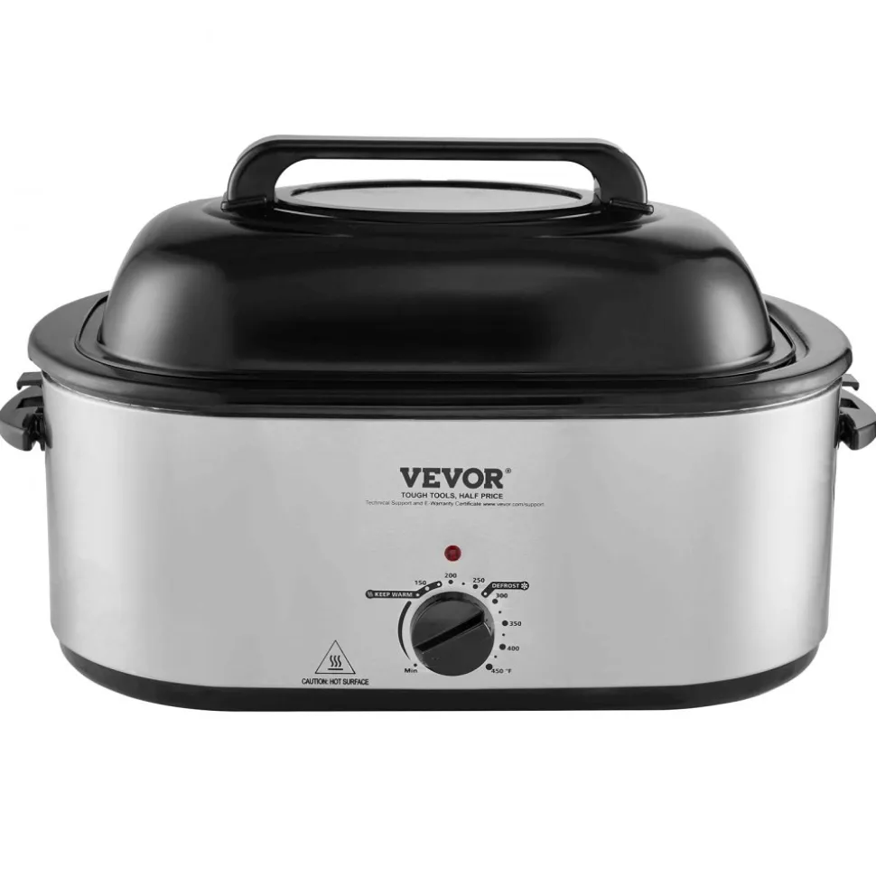 VEVOR Electric Roaster Oven, 24 QT Turkey Roaster Oven with Self-Basting Lid, 1450W Roaster Oven with Defrost & Warm Function, Adjustable Temp, Removable Pan & Rack, Fits Turkeys Up to 28LBS, Silver
