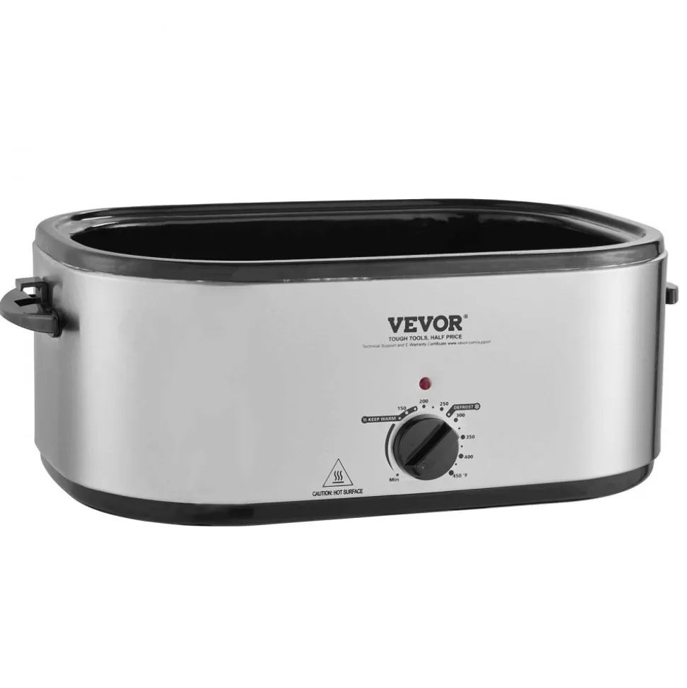 VEVOR Electric Roaster Oven, 24 QT Turkey Roaster Oven with Self-Basting Lid, 1450W Roaster Oven with Defrost & Warm Function, Adjustable Temp, Removable Pan & Rack, Fits Turkeys Up to 28LBS, Silver