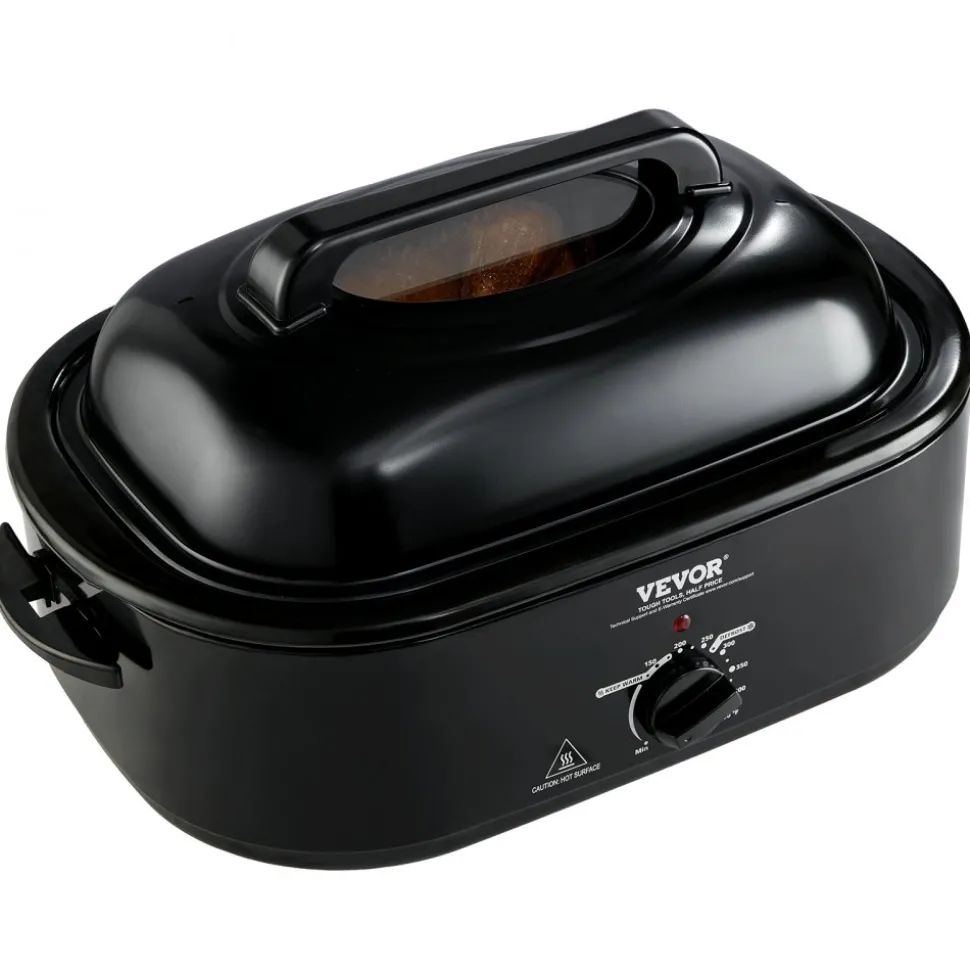 VEVOR Electric Roaster Oven, 24 QT Turkey Roaster Oven with Self-Basting Lid, 1450W Roaster Oven with Defrost & Warm Function, Adjustable Temp, Removable Pan & Rack, Fits Turkeys Up to 28LBS, Black
