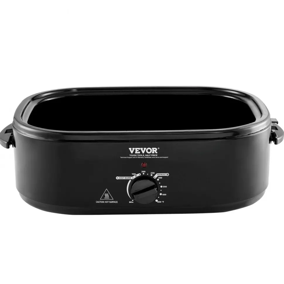 VEVOR Electric Roaster Oven, 24 QT Turkey Roaster Oven with Self-Basting Lid, 1450W Roaster Oven with Defrost & Warm Function, Adjustable Temp, Removable Pan & Rack, Fits Turkeys Up to 28LBS, Black