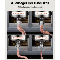 VEVOR Electric Sausage Stuffer, 22 LBS / 10 L Vertical Meat Filler with Stepless Speed Adjustment, Stainless Steel Sausage Stuffing Machine, Foot Pedal & 4 Filling Tubes, for Commercial and Home Use