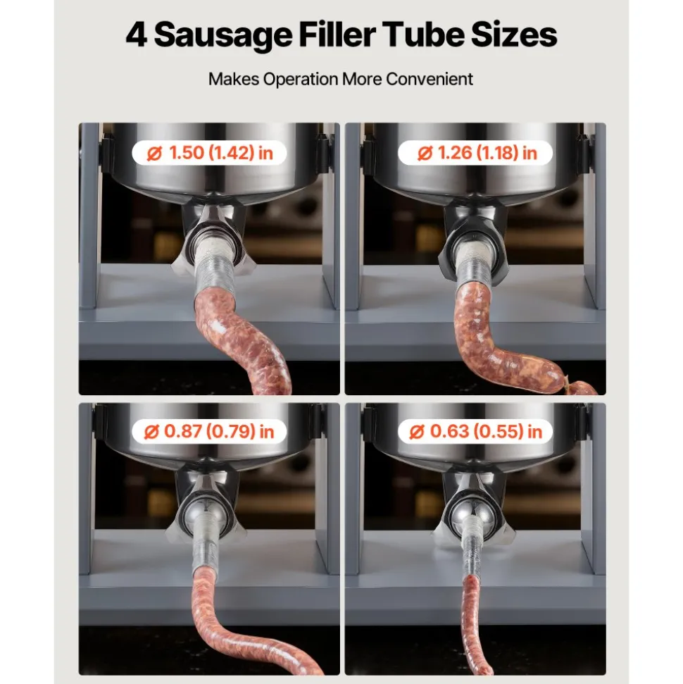 VEVOR Electric Sausage Stuffer, 22 LBS / 10 L Vertical Meat Filler with Stepless Speed Adjustment, Stainless Steel Sausage Stuffing Machine, Foot Pedal & 4 Filling Tubes, for Commercial and Home Use