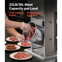 VEVOR Electric Sausage Stuffer, 22 LBS / 10 L Vertical Meat Stuffer, Stepless Speed Control and Foot Pedal, Stainless Steel Heavy Duty Sausage Filler with 4 Stuffing Tubes, for Commercial & Home Use