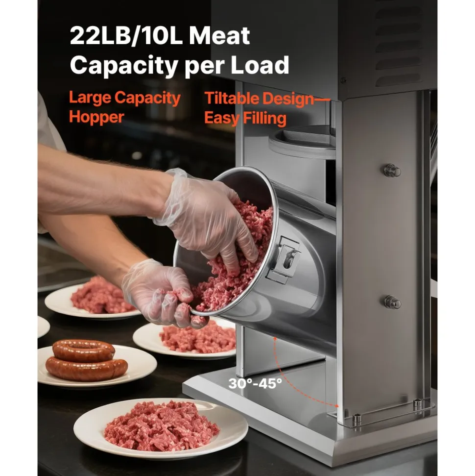 VEVOR Electric Sausage Stuffer, 22 LBS / 10 L Vertical Meat Stuffer, Stepless Speed Control and Foot Pedal, Stainless Steel Heavy Duty Sausage Filler with 4 Stuffing Tubes, for Commercial & Home Use