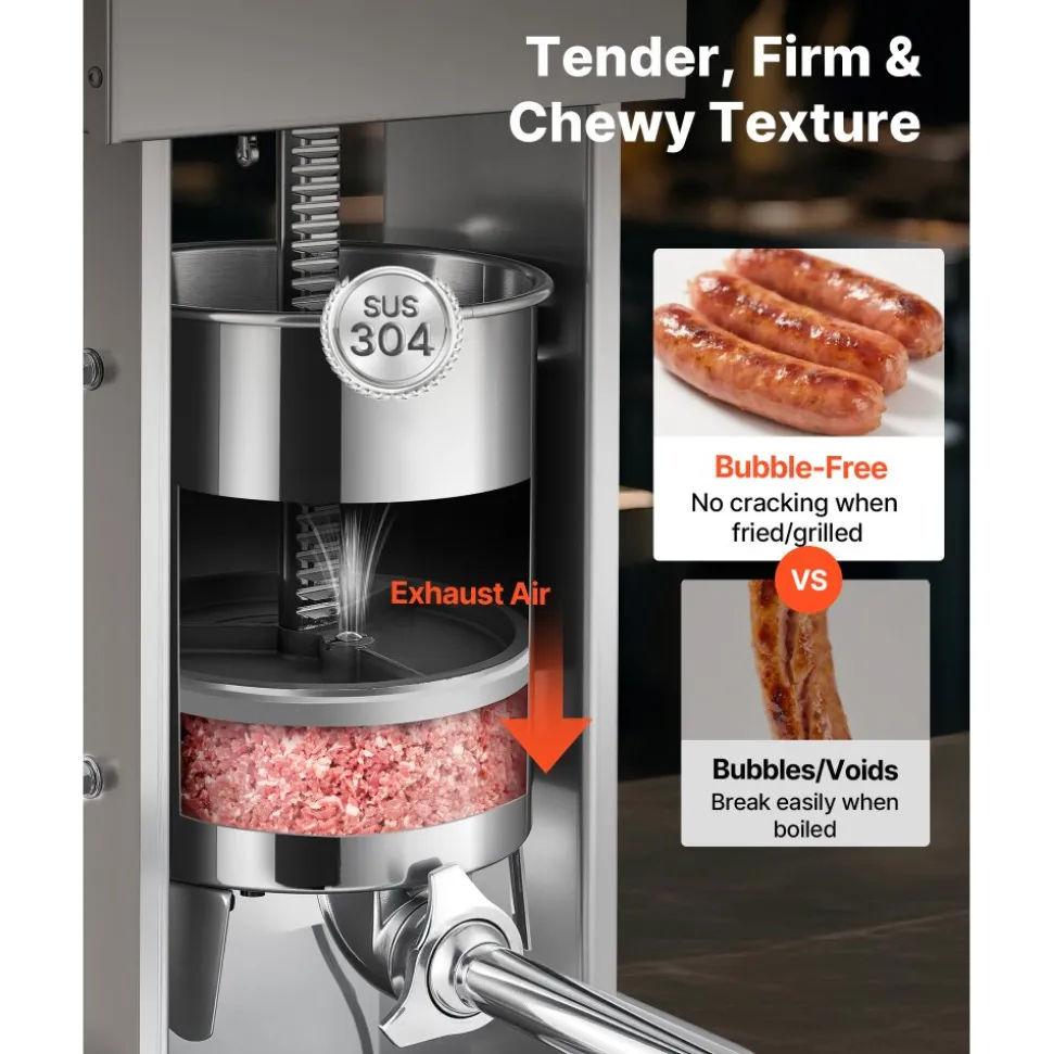 VEVOR Electric Sausage Stuffer, 22 LBS / 10 L Vertical Meat Stuffer, Stepless Speed Control and Foot Pedal, Stainless Steel Heavy Duty Sausage Filler with 4 Stuffing Tubes, for Commercial & Home Use