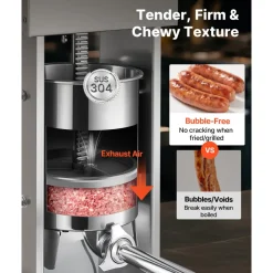 VEVOR Electric Sausage Stuffer, 25 LBS / 12 L Vertical Meat Stuffer, Stepless Speed Control and Foot Pedal, Stainless Steel Heavy Duty Sausage Filler with 4 Stuffing Tubes, for Commercial & Home Use