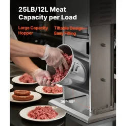 VEVOR Electric Sausage Stuffer, 25 LBS / 12 L Vertical Meat Stuffer, Stepless Speed Control and Foot Pedal, Stainless Steel Heavy Duty Sausage Filler with 4 Stuffing Tubes, for Commercial & Home Use