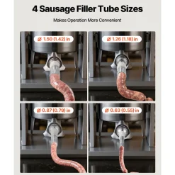VEVOR Electric Sausage Stuffer, 25 LBS / 12 L Vertical Meat Stuffer, Stepless Speed Control and Foot Pedal, Stainless Steel Heavy Duty Sausage Filler with 4 Stuffing Tubes, for Commercial & Home Use