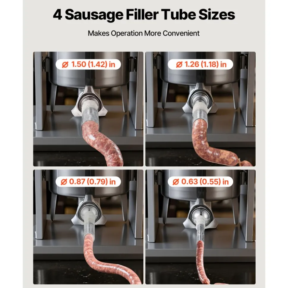 VEVOR Electric Sausage Stuffer, 25 LBS / 12 L Vertical Meat Stuffer, Stepless Speed Control and Foot Pedal, Stainless Steel Heavy Duty Sausage Filler with 4 Stuffing Tubes, for Commercial & Home Use
