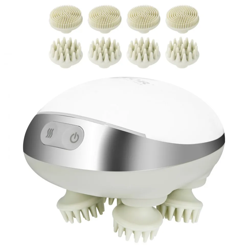 VEVOR Electric Scalp Massager with Heat, Rechargeable Heated Head Massager, IPX7 Waterproof | Portable Kneading Scalp Scratcher with 8 Removable Massage Head for Hair Growth, Deep Clean, Stress Relax