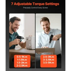 VEVOR Electric Screwdriver, 7 Torque Settings 0.5-5 N.m, 2500mAh Battery, Cordless Screwdriver Set with 32 PCS 1/4 in Bits, Digital Display, LED Light, Type-C Charging, for Furniture Electrical Repair