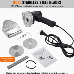VEVOR Electric Shawarma Knife, 80W Professional Turkish Kebab Knife, Commercial Stainless Steel Gyro Cutter, Doner Kebab Meat Slicer with 2 Blades, Φ4