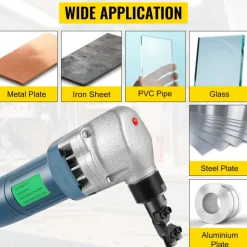 VEVOR Electric Sheet Metal Cutter, 380W Power, 1800RPM Rotor Speed, 0.07in/1.8mm Cutting Capacity, Includes Replacement Blades and Storage Case, Ideal for Stainless Steel, Aluminium, Plastic