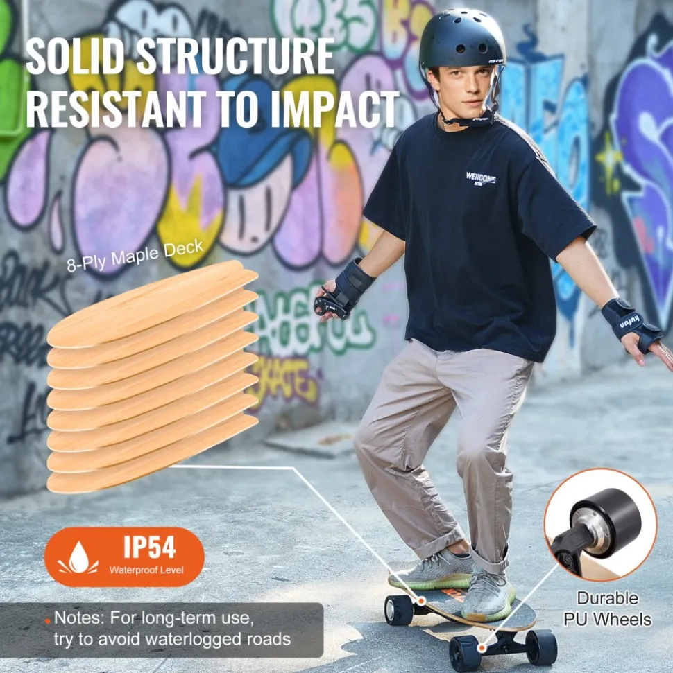 VEVOR Electric Skateboard with Remote, 13.7 Mph Top Speed & 7.5 Miles Max Range Skateboard Longboard, 3 Speeds Adjustment Skateboards, Easy Carry Handle Design, Suitable for Adults & Teens Beginners