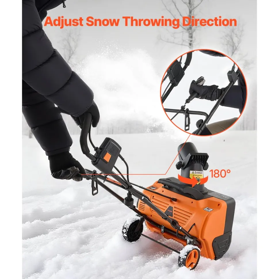 VEVOR Electric Snow Blower, 20 inch 15A Corded Snow Thrower with Dual LED Headlights & 180° Rotating Chute, 25FT Throwing Distance, 12" Depth Clearing, Walk-Behind Snowblower for Driveway Sidewalk