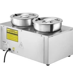 VEVOR Electric Soup Warmer, Dual 7.4QT Stainless Steel Round Pot, 1200W Commercial Food Warmer, 86~185°F Adjustable Temp, Bain Marie with Anti-Dry Burn and Reset Button, for Restaurant, Buffet