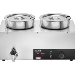 VEVOR Electric Soup Warmer, Dual 7.4QT Stainless Steel Round Pot, 1200W Commercial Food Warmer, 86~185°F Adjustable Temp, Bain Marie with Anti-Dry Burn and Reset Button, for Restaurant, Buffet