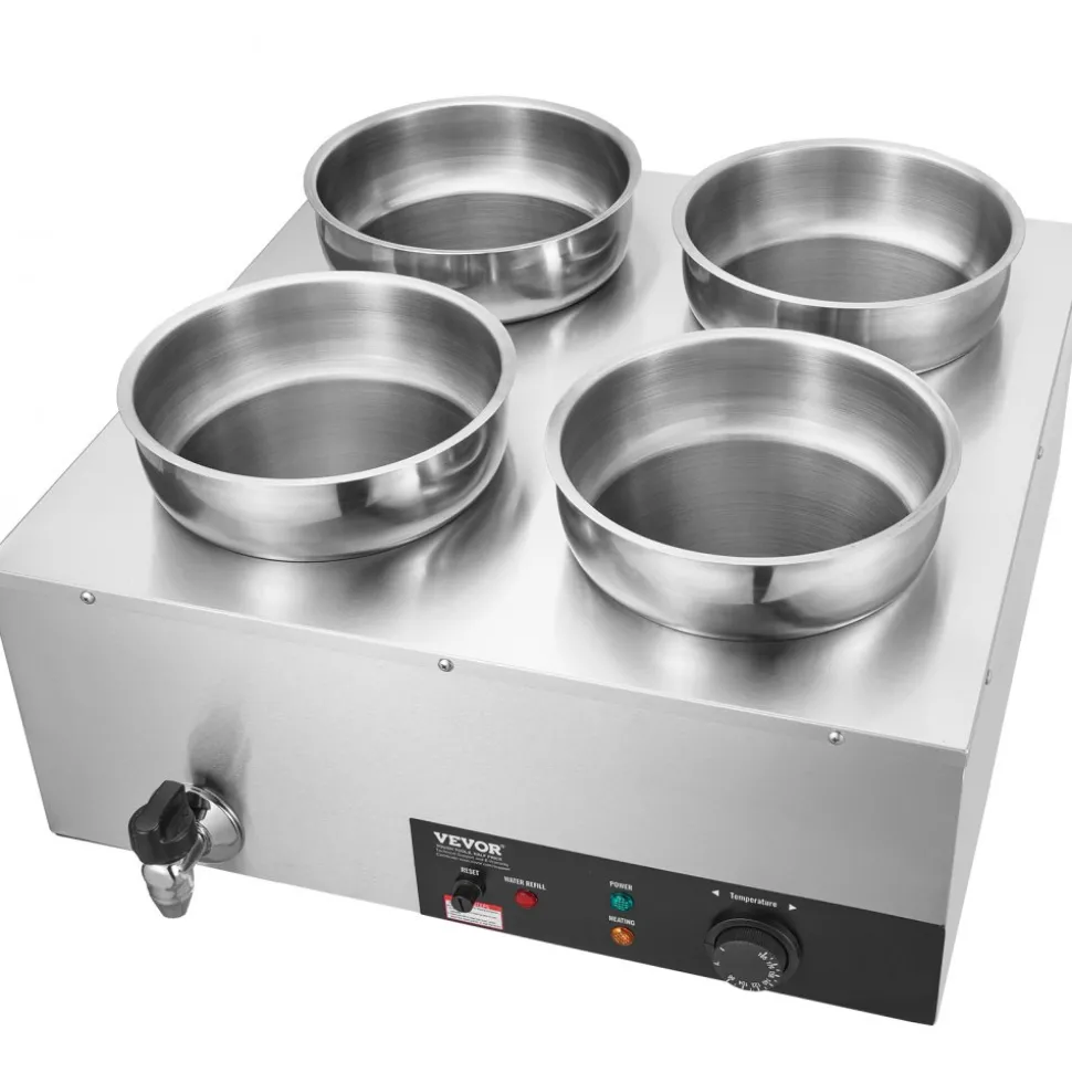 VEVOR Electric Soup Warmer, Four 7.4QT Stainless Steel Round Pot, 1500W Commercial Food Warmer, 86~185°F Adjustable Temp, Bain Marie with Anti-Dry Burn and Reset Button, for Restaurant, Buffet