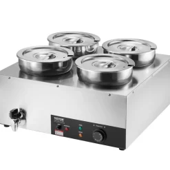 VEVOR Electric Soup Warmer, Four 7.4QT Stainless Steel Round Pot, 1500W Commercial Food Warmer, 86~185°F Adjustable Temp, Bain Marie with Anti-Dry Burn and Reset Button, for Restaurant, Buffet